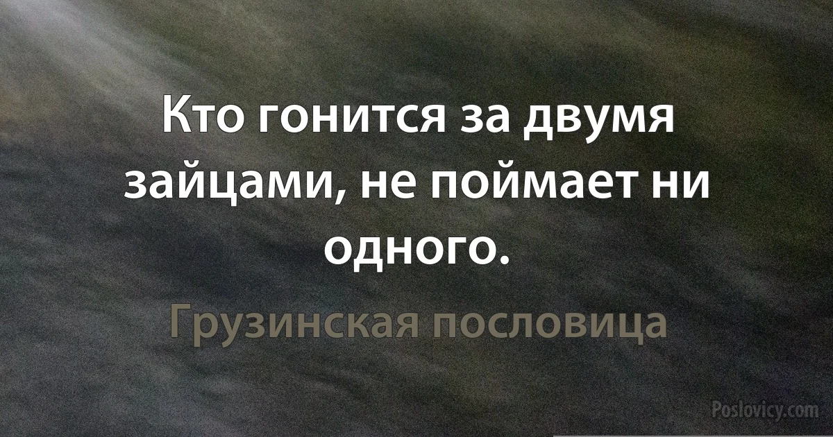 Кто гонится за двумя зайцами, не поймает ни одного. (Грузинская пословица)