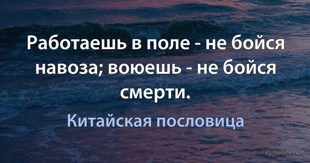 Работаешь в поле - не бойся навоза; воюешь - не бойся смерти. (Китайская пословица)