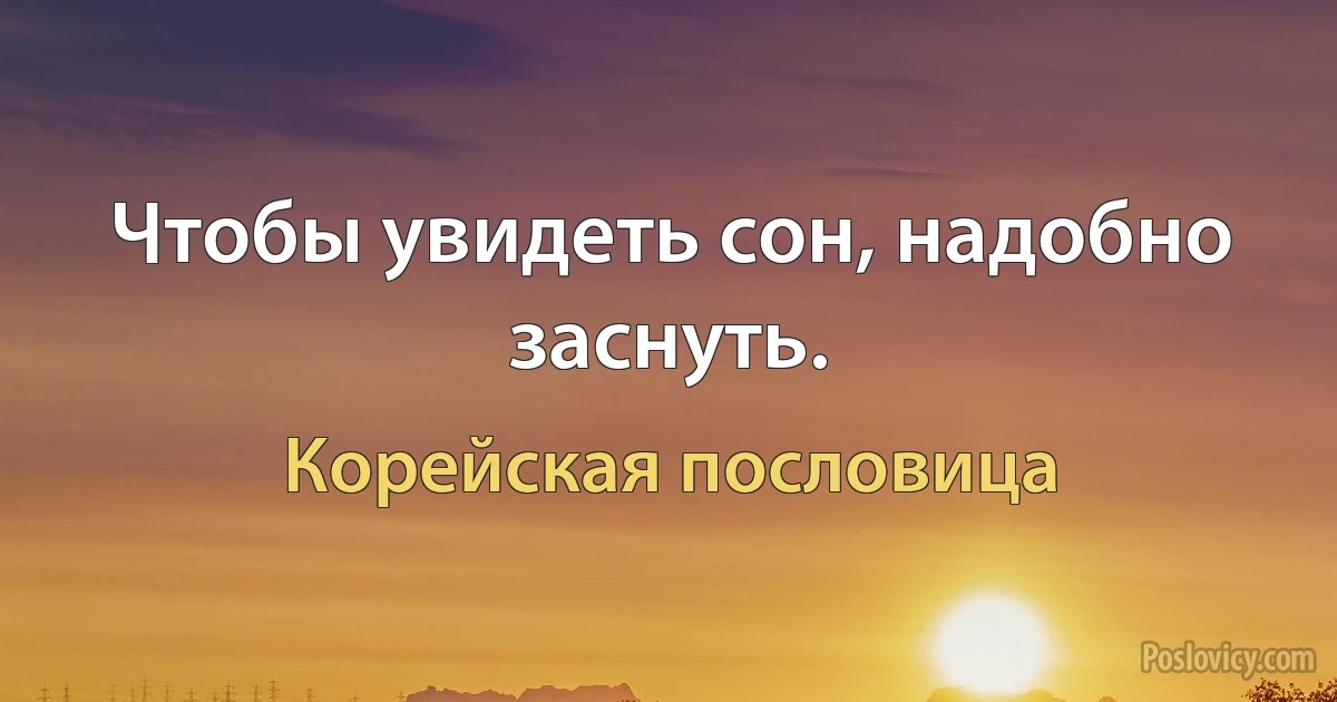 Чтобы увидеть сон, надобно заснуть. (Корейская пословица)