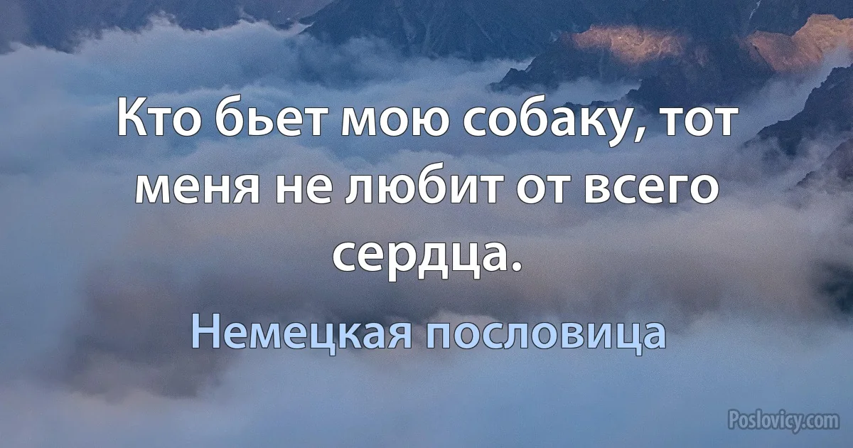 Кто бьет мою собаку, тот меня не любит от всего сердца. (Немецкая пословица)