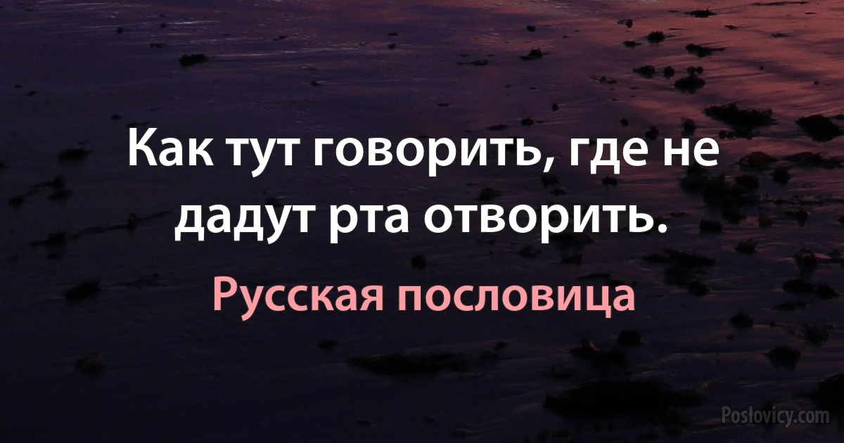 Как тут говорить, где не дадут рта отворить. (Русская пословица)