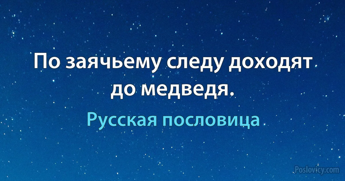 По заячьему следу доходят до медведя. (Русская пословица)