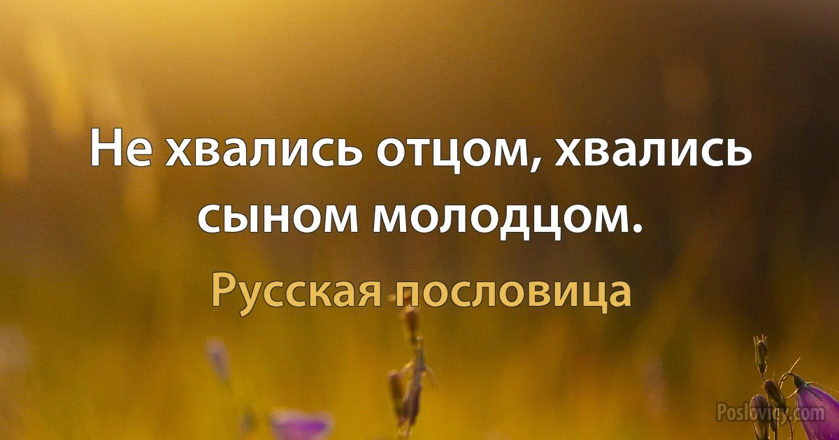 Не хвались отцом, хвались сыном молодцом. (Русская пословица)