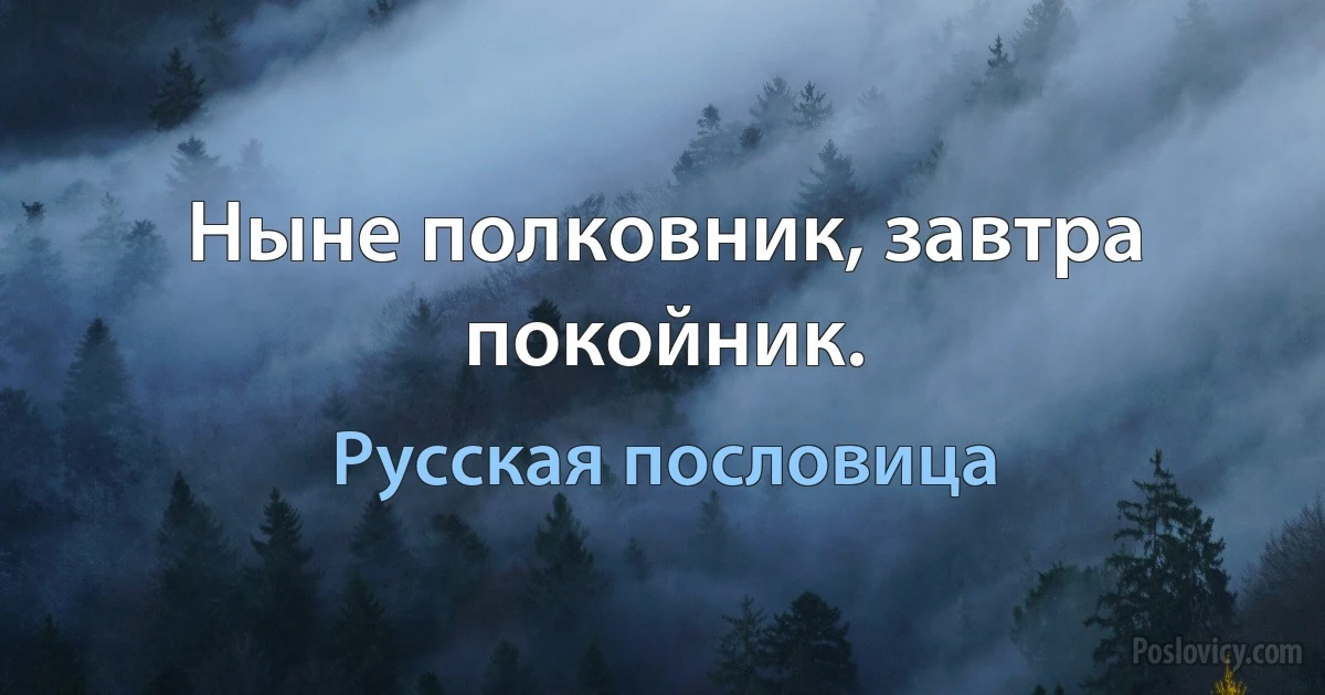 Ныне полковник, завтра покойник. (Русская пословица)