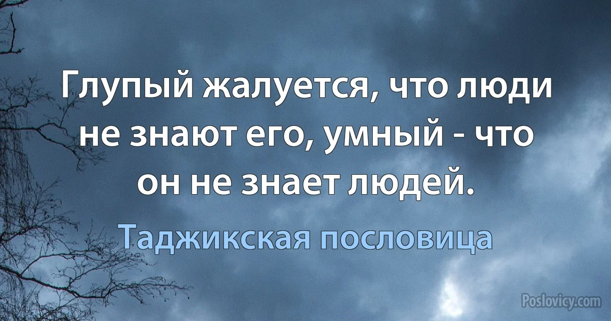 Глупый жалуется, что люди не знают его, умный - что он не знает людей. (Таджикская пословица)