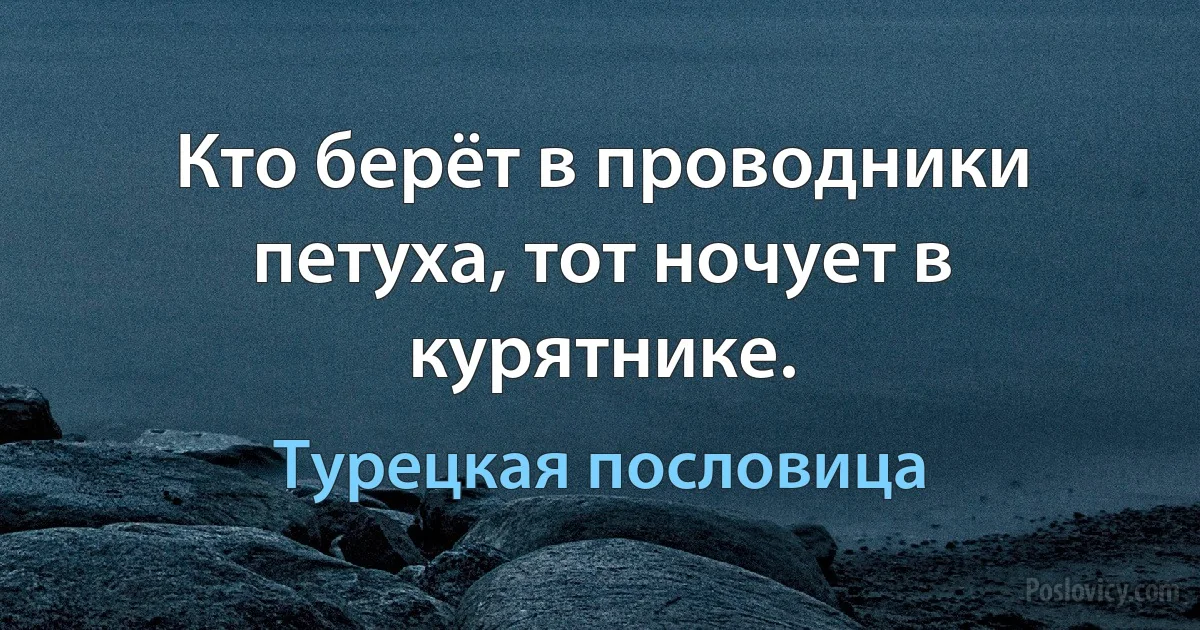 Кто берёт в проводники петуха, тот ночует в курятнике. (Турецкая пословица)