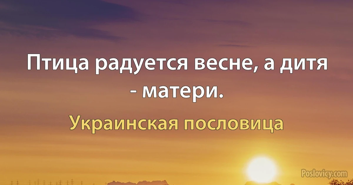 Птица радуется весне, а дитя - матери. (Украинская пословица)