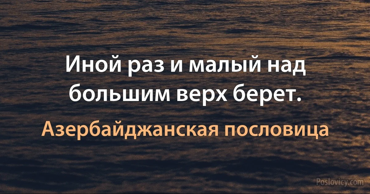 Иной раз и малый над большим верх берет. (Азербайджанская пословица)