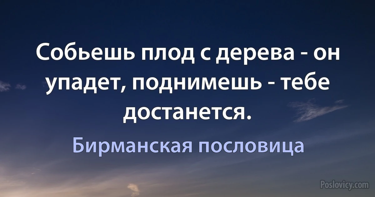 Собьешь плод с дерева - он упадет, поднимешь - тебе достанется. (Бирманская пословица)