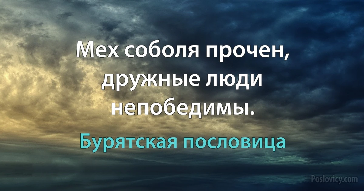 Мех соболя прочен, дружные люди непобедимы. (Бурятская пословица)