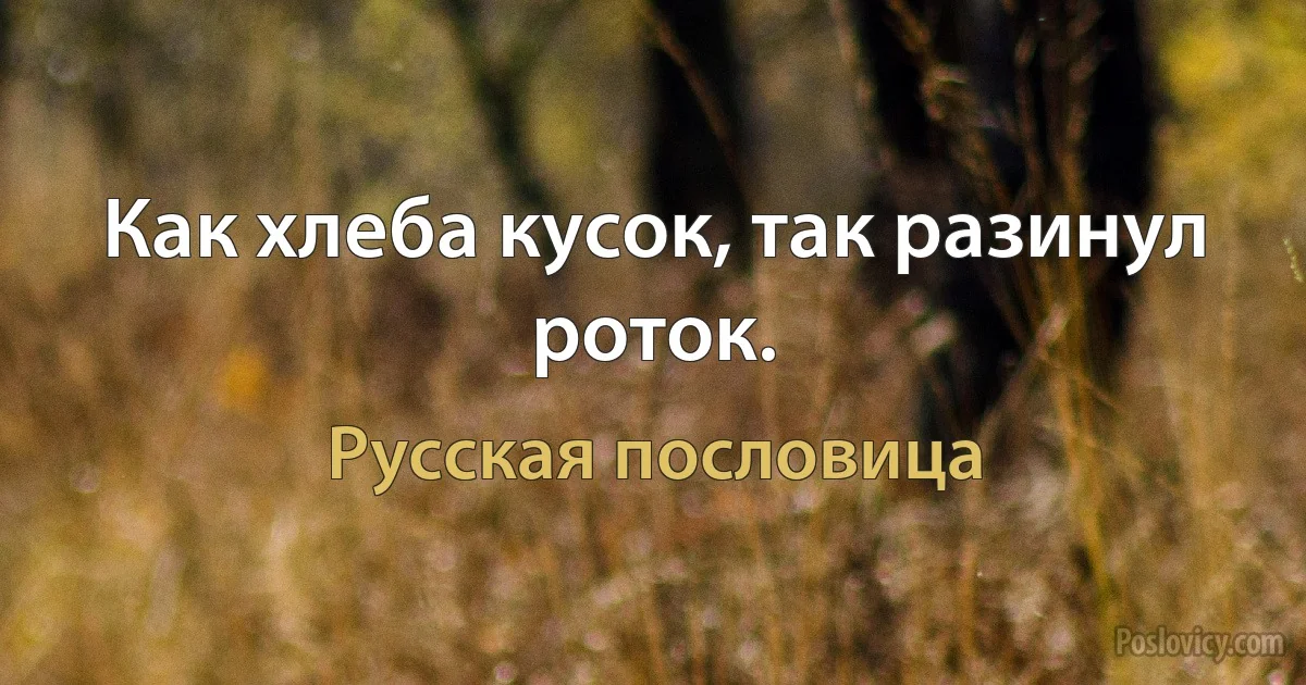 Как хлеба кусок, так разинул роток. (Русская пословица)