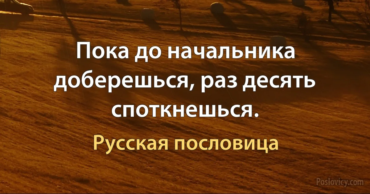 Пока до начальника доберешься, раз десять споткнешься. (Русская пословица)